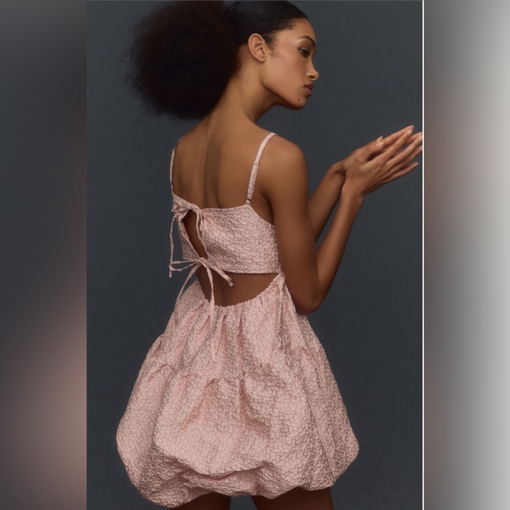 NWT Aureta Studio x Anthropologie Pink Bubble Hem Mini Dress Size L